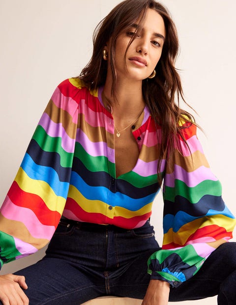 Blouson Sleeve Blouse - Multi, Rainbow Wave