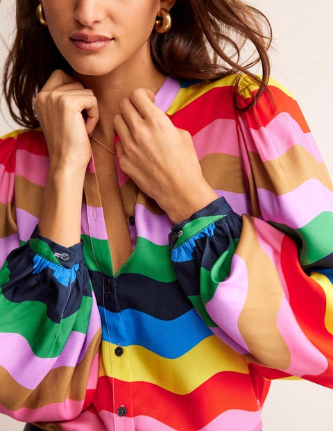 Blouson Sleeve Blouse - Multi, Rainbow Wave