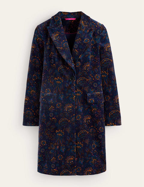 Canterbury Velvet Coat - French Navy, Azalea Bloom