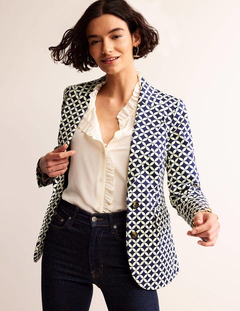 Marylebone Bi-Stretch Blazer Blue Women Boden, Navy, Diamond Terrace