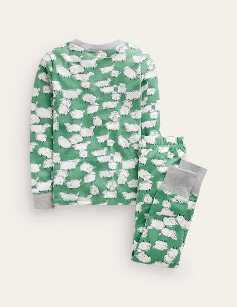 Snug Single Long John Pajamas - Aloe Green Sheep