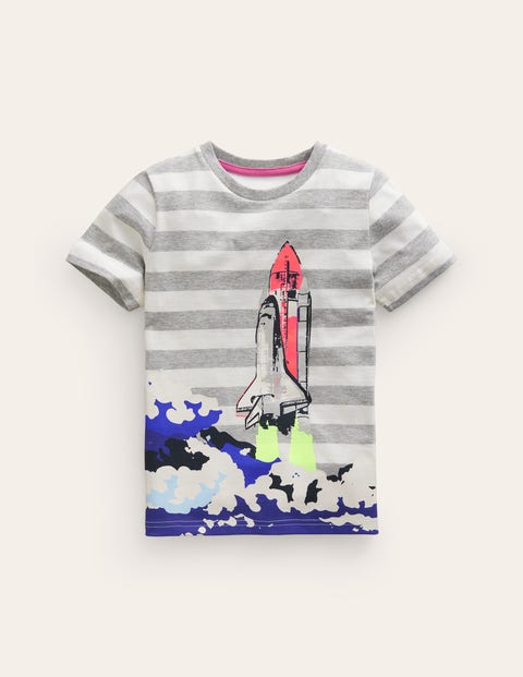 T-Shirt mit Fotodruck - Grau Meliert/ Naturweiß Rakete | Boden AT