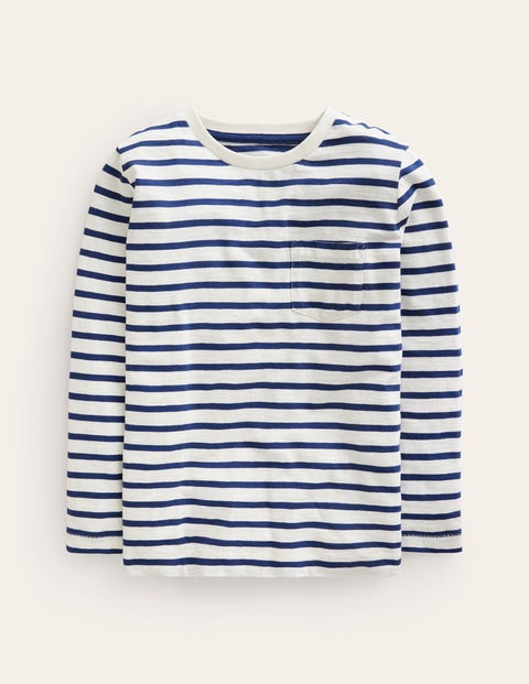 Mini Boden Kids' Long-sleeved Washed T-shirt Ivory/college Navy Girls Boden
