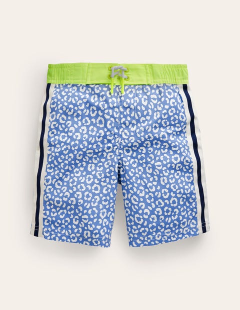 Basic Swim Shorts 100 - Boys - [EN] steel blue, Fluo blood orange