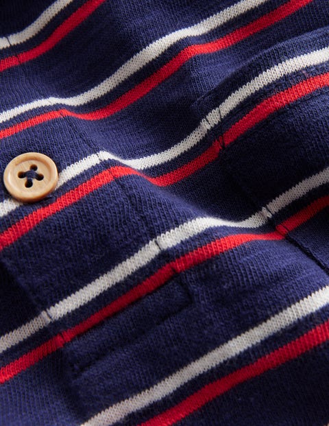 Slubbed Long-Sleeve Polo Shirt - Ivory/Sapphire Blue/Poppy Red | Boden UK