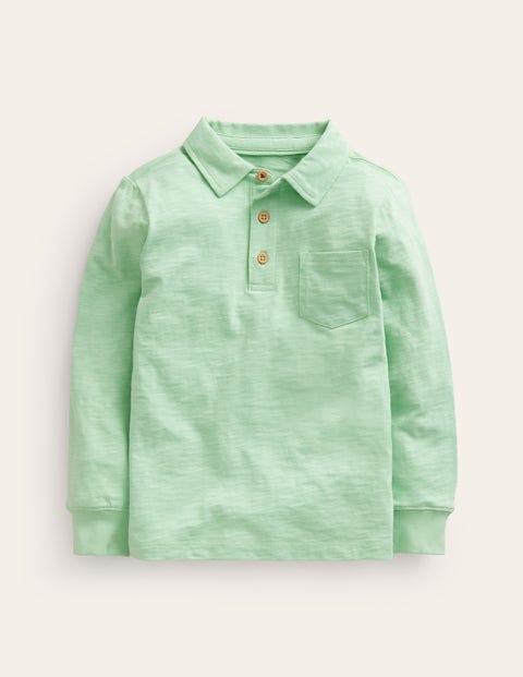 Slubbed Long-Sleeve Polo Shirt Green Boys Boden