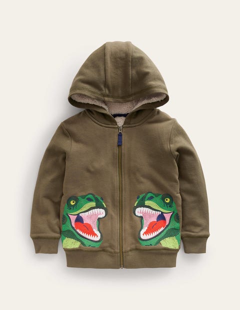 Shaggy-lined Applique Hoodie Green Baby Boden