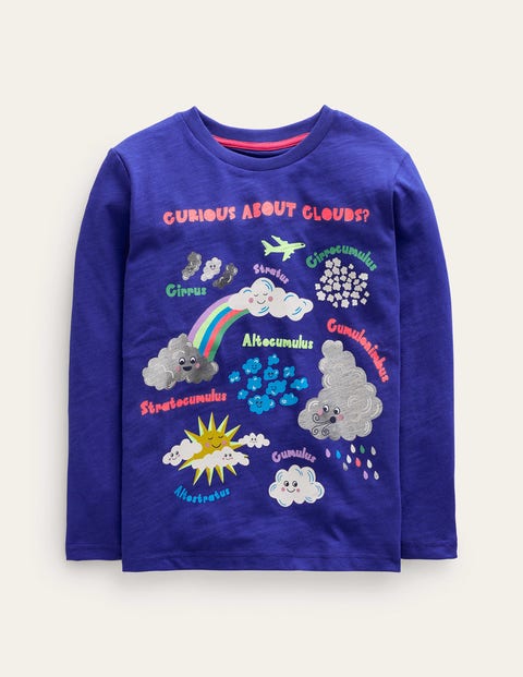 Mini Boden Kids' Printed Educational T-shirt Blue Heron Clouds Boys Boden
