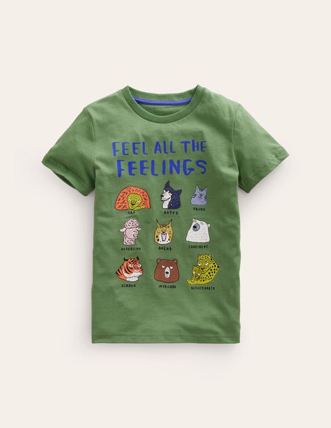 Feel The Feelings T-shirt Green Boys Boden