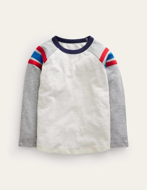 Mini Boden Kids' Long Sleeve Raglan T-shirt Ivory/grey Marl Boys Boden