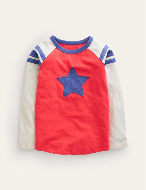 Mini Boden Kids' Long Sleeve Raglan T-shirt Jam Red/oatmeal Marl Star Boys Boden