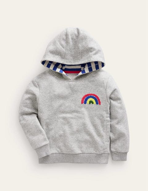 Regenbogen-Kapuzenpulli mit Applikation Jungen Boden, Silber meliert Regenbogen