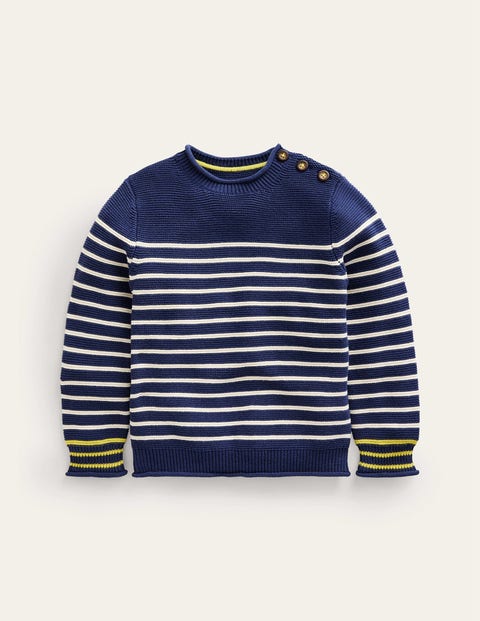 Mini Boden Kids' Nautical Stripe Sweater Sapphire Blue And Ivory Stripe Boys Boden In Gold