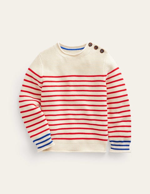 Mini Boden Kids' Nautical Stripe Sweater Ecru Marl And Jam Red Stripe Boys Boden