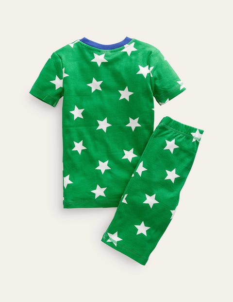 Single Short John Pajamas - Green/Ecru Star
