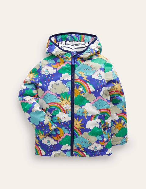 Mini Boden Kids' Jersey Lined Anorak Blue Heron Mega Weather Boys Boden