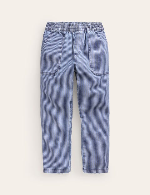 Ticking Pull On Trousers Blue Boys Boden