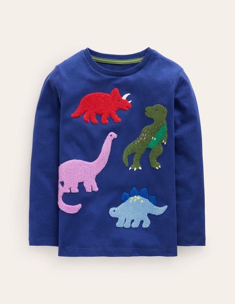 Mini Boden Kids' Dinosaur Bouclé T-shirt Starboard Boys Boden