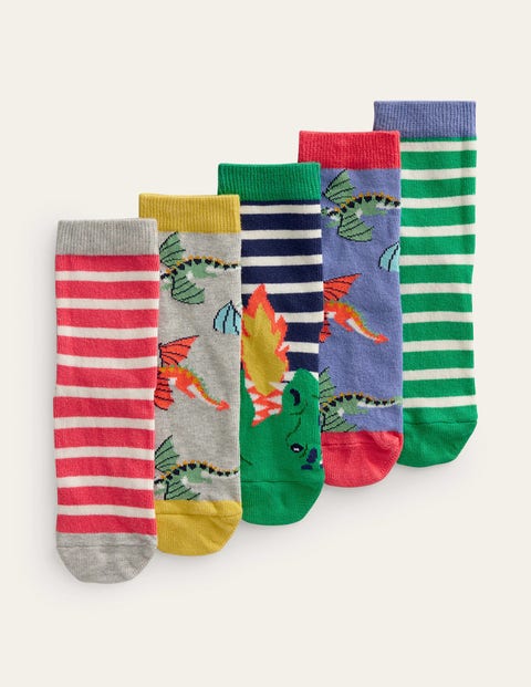 Mini Boden Kids' Socks 5 Pack Multi Dragons Girls Boden