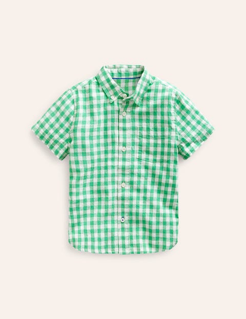 Shop Mini Boden Cotton Linen Shirt Pea Green Gingham Boys Boden