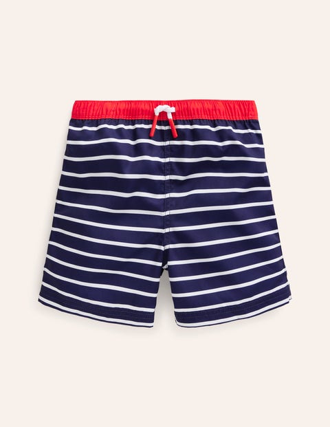 Mini Boden Kids' Swim Shorts College Navy And Ivory Stripe Boys Boden In Blue