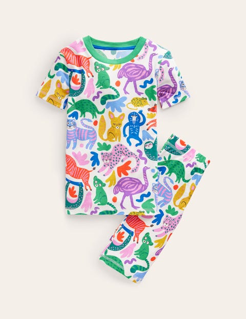 Mini Boden Kids' Single Short John Pajamas Multi Safari Friends Boys Boden