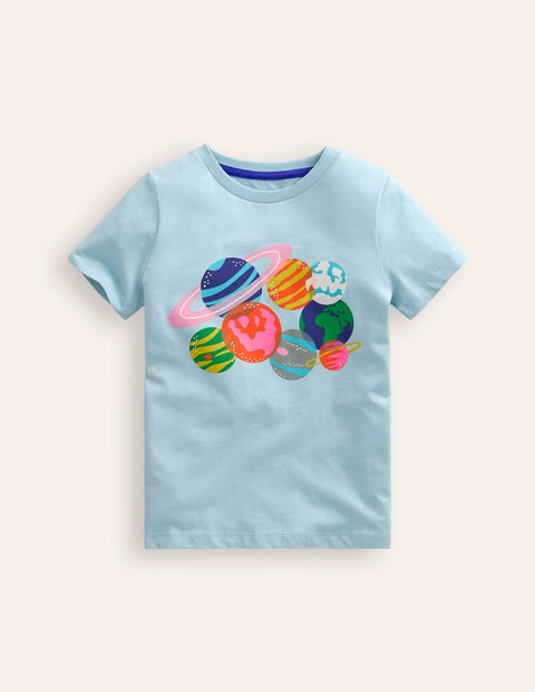 Mini Boden Kids' Riso Printed T-shirt Vintage Blue Planets Boys Boden