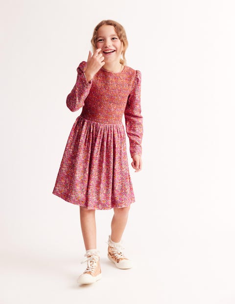 Shirred Bodice Woven Dress - Rose Petal Pink Vintage Floral | Boden US