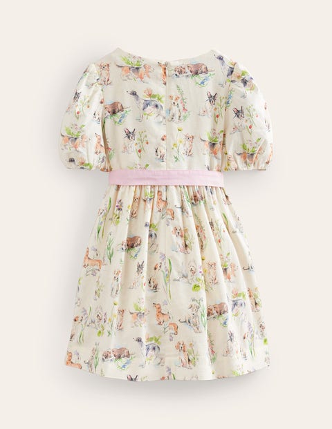 Robe vintage en coton et lin Chiots peints ivoire Boden FR