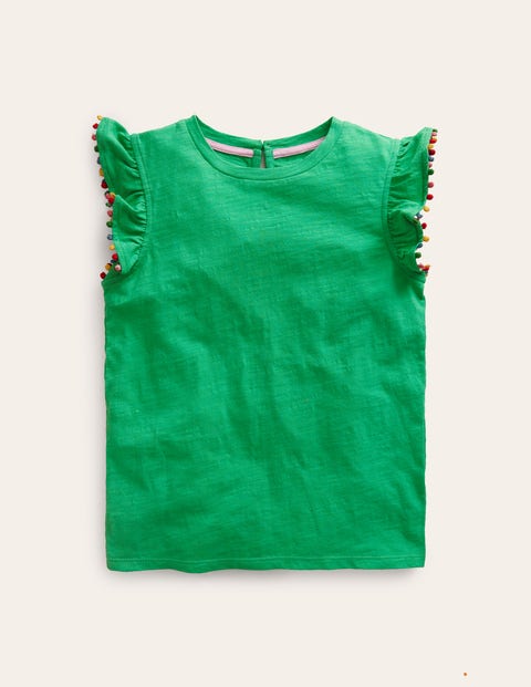 Mini Boden Kids' Pom Trim T-shirt Pea Green Girls Boden