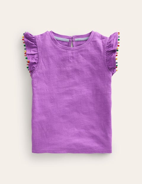 Mini Boden Kids' Pom Trim T-shirt Purple Girls Boden