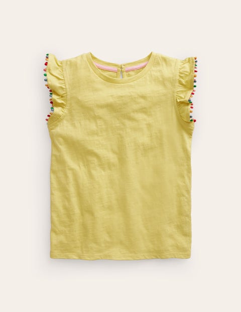 Mini Boden Kids' Pom Trim T-shirt Zest Yellow Girls Boden