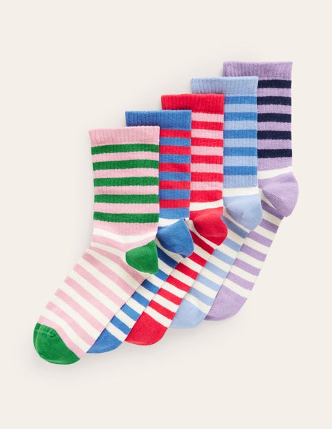 Boden 5-pack Ribbed Ankle Socks Multi Colourblock Stripe Women