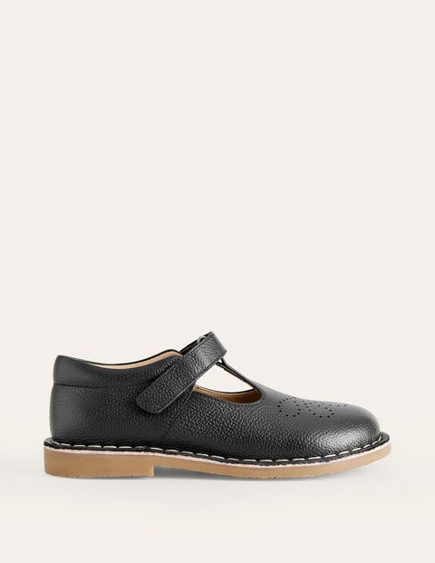 Leather T-bar Flats - Black