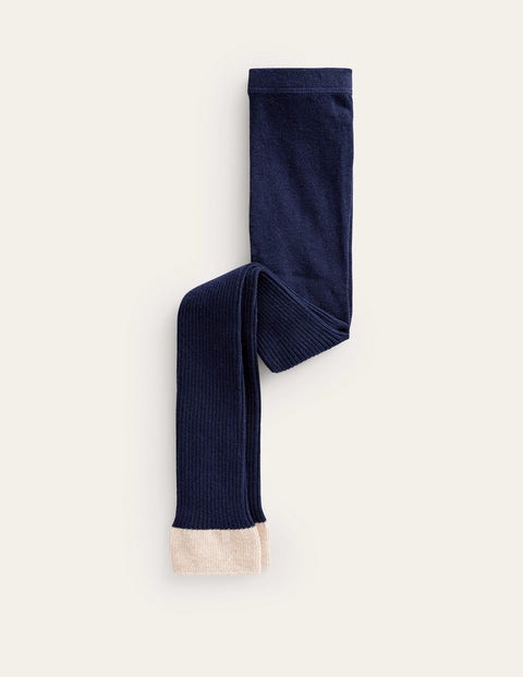 Ribbed Footless Tights - Navy Blue