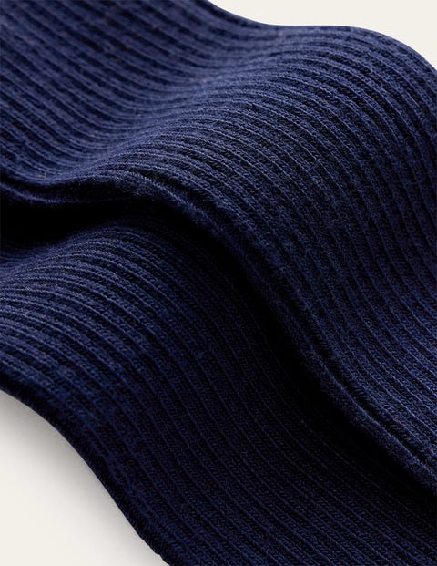 Ribbed Footless Tights - Navy Blue