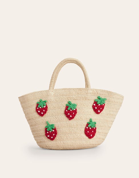 Boden Kids' Basket Bag Embroidered Strawberries Girls  In Brown