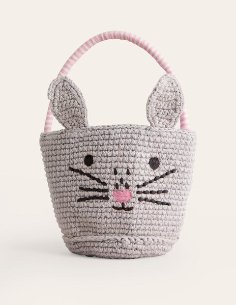 Boden Kids' Crochet Bunny Basket Grey Bunny Girls  In Gray