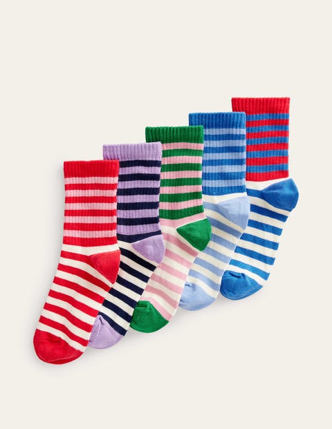 Mini Boden Kids' Ribbed Socks 5 Pack Multi Stripe Girls Boden