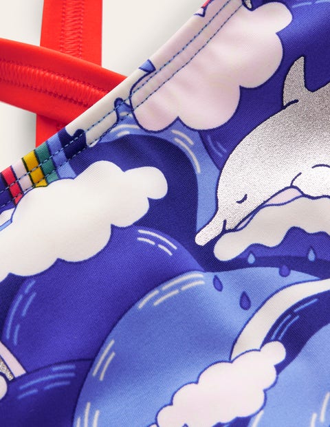 Cross-back Printed Swimsuit - Ultramarine Foil Dolphin