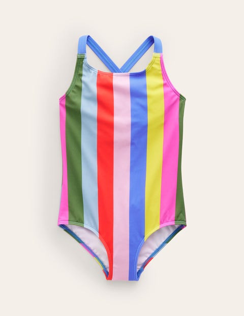 Mini Boden Kids' Cross-back Printed Swimsuit Multi Stripe Girls Boden