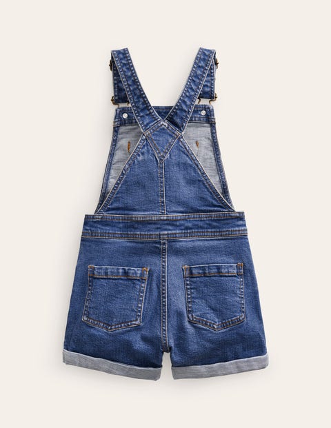 Heart Pocket Short Dungarees - Mid Vintage Denim