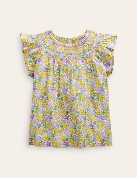 Woven Smocked Top Yellow Girls Boden