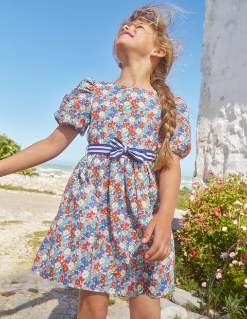 Cotton Linen Vintage Dress - Multi Nautical Floral
