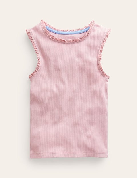 Mini Boden Kids' Ribbed Lace Trim Vest French Pink Girls Boden