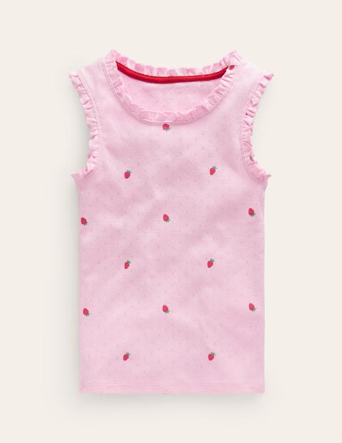 Mini Boden Kids' Pointelle Tank Top Sweet Pea Strawberries Girls Boden In Pink