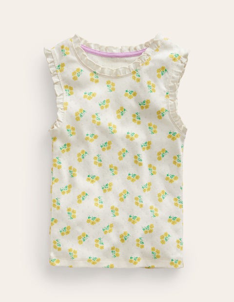 Pointelle-Unterhemd Mädchen Boden, Vanilleschote Kleines Blumenmuster