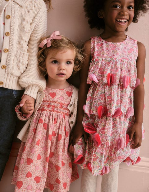 Cord Smocked Dress - Ballet Pink Heart Floral