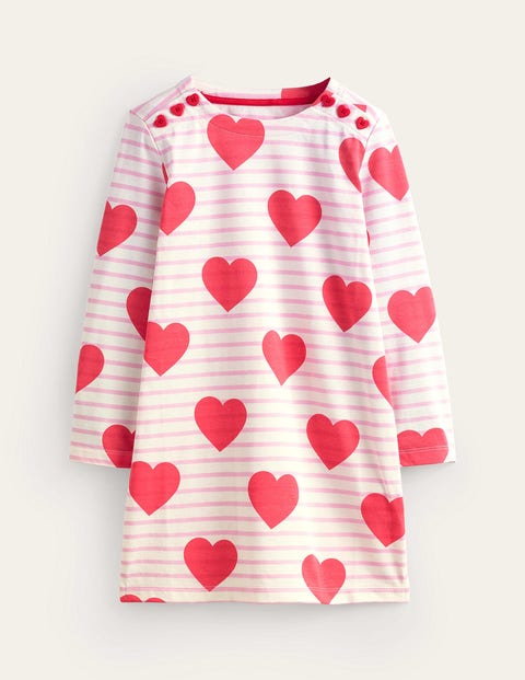 Mini Boden Kids' Fun Breton Dress Poppy Red Stripe Heart Girls Boden