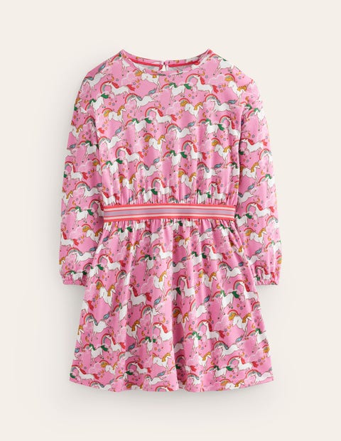 Blouson Sleeve Printed Dress - Ballet Pink Unicorns | Boden AU